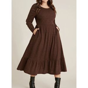 119 BLOOMCHIC Pocket rib knit ruffle hem midi Dress CHOCOLATE size 18-20 / 2X